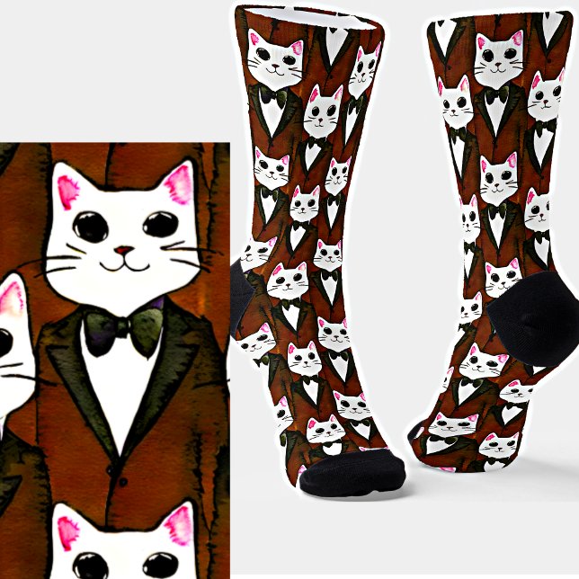 Funny Cartoon Cats in Brown Suits & Bow Ties Socks (Creator Uploaded)