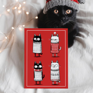 Funny Cartoon Cats Lover Red Meowy Christmas  Postcard
