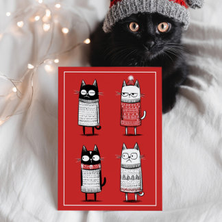 Funny Cartoon Cats Lover Red Meowy Christmas Postcard
