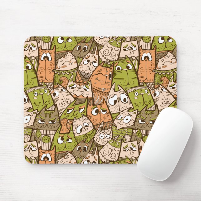 Funny Cartoon Cats Mouse Pad (With Mouse)