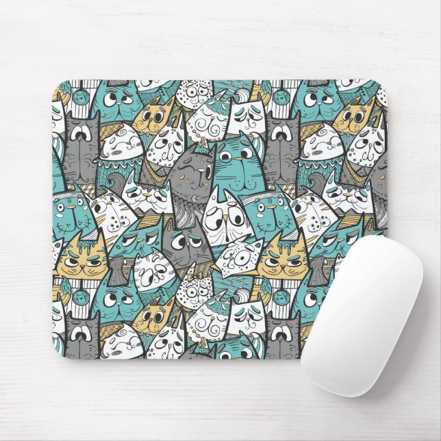 Funny Cartoon Cats Mouse Pad (With Mouse)