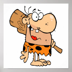 funny cartoon caveman with club poster