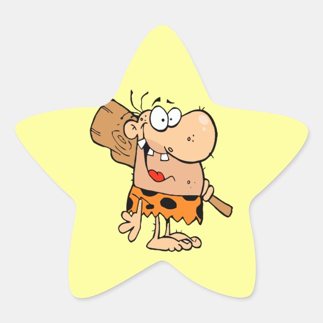 funny cartoon caveman with club star sticker (Front)