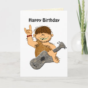 Funny Cartoon Caveman with Guitar Card Template