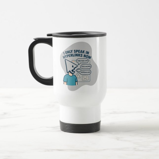 Funny cartoon character with mouse cursor head  travel mug (Left)