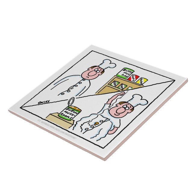Funny Cartoon Chef Sewing On Button Mushroom Ceramic Tile (Side)