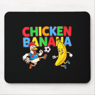 Funny Cartoon Chicken Banana Soccer Player Ball Gr Mouse Pad