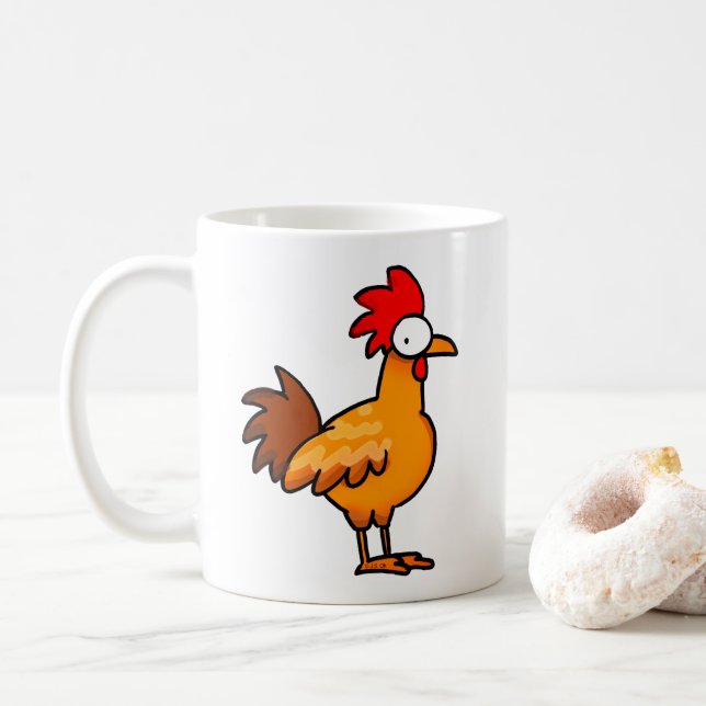 Funny Cartoon Chicken Illustration Coffee Mug (With Donut)