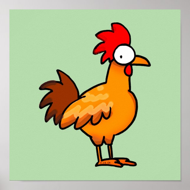 Funny Cartoon Chicken Illustration Poster (Front)