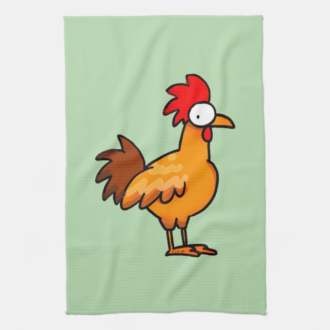 Funny Cartoon Chicken Illustration Tea Towel (Vertical)