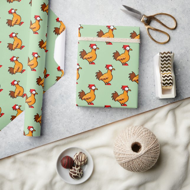 Funny Cartoon Chicken Illustration Wrapping Paper (Crafts)