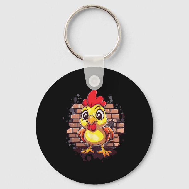 Funny Cartoon Chicken  Key Ring (Front)