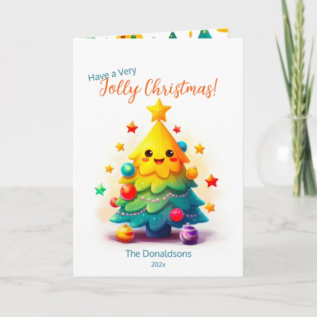 Funny Cartoon Christmas Tree Card (Front)