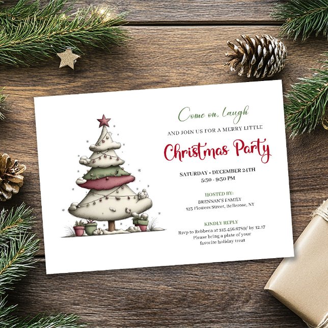 Funny cartoon Christmas tree playful party invite (Funny cartoon Christmas tree playful party invite)