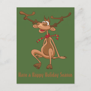 Funny Cartoon Christmas Xmas Reindeer Holiday Postcard