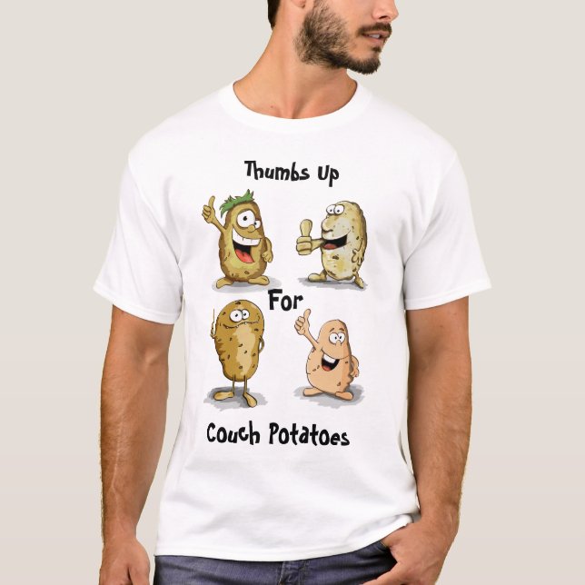 Funny Cartoon Couch Potatoes T-Shirt (Front)