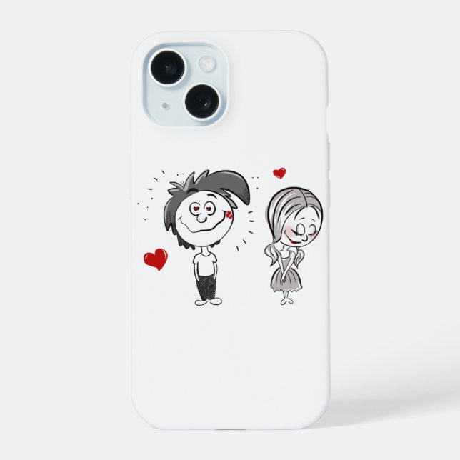 Funny Cartoon Couple iPhone 15 Case (Back)
