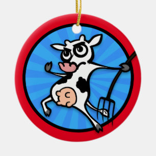 FUNNY CARTOON COW CHRISTMAS CERAMIC ORNAMENT