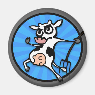 FUNNY CARTOON COW ROUND MAGNET