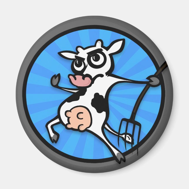 FUNNY CARTOON COW ROUND MAGNET (Front)