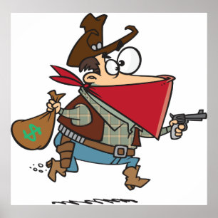 Funny Cartoon Cowboy Bandit Robber Poster