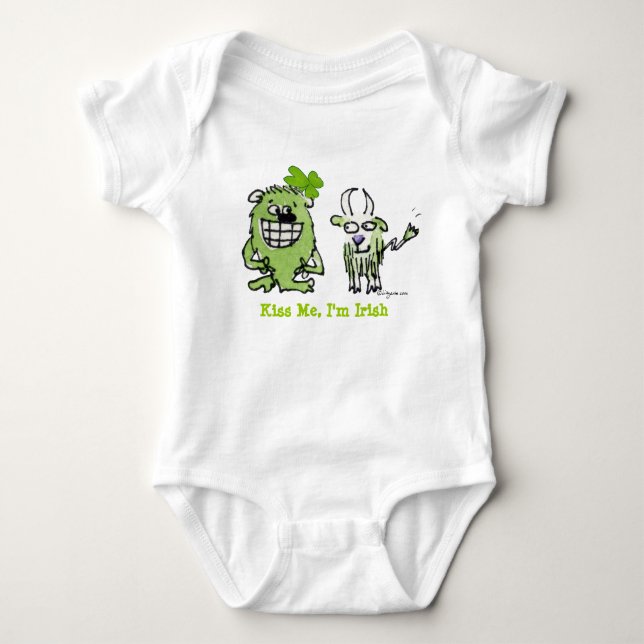 Funny Cartoon Creatures St. Paddys Day Baby Bodysuit (Front)
