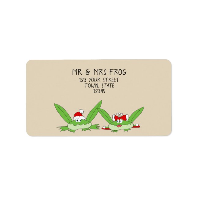 Funny Cartoon Cute Frog Couple Modern Christmas Label (Front)
