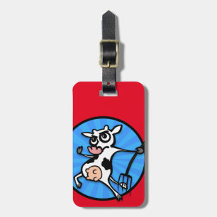 FUNNY CARTOON DAIRY COW GRAPHIC LUGGAGE TAG