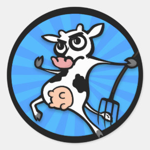 FUNNY CARTOON DAIRY COW GRAPHIC ROUND STICKERS