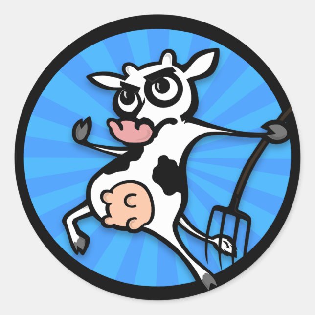 FUNNY CARTOON DAIRY COW GRAPHIC ROUND STICKERS (Front)