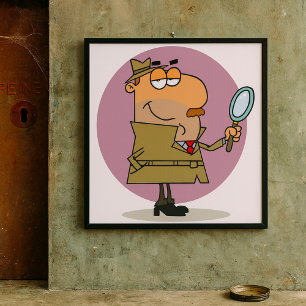 Funny Cartoon Detective with Magnifying Glass Poster