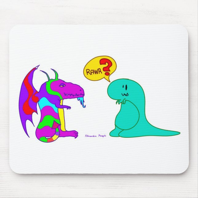 Funny Cartoon Dinos Cute Dinosaur Dragon Rawr? Mouse Pad (Front)