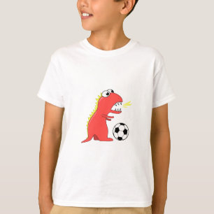 Funny Cartoon Dinosaur Playing Soccer Kids T-Shirt