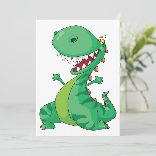 Funny Cartoon Dinosaur Roaring T-Rex Invitation (Creator Uploaded)