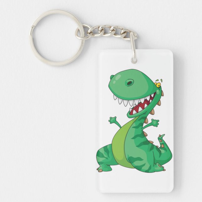 Funny Cartoon Dinosaur Roaring T-Rex Key Ring (Front)
