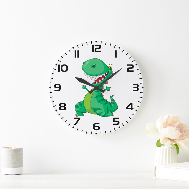 Funny Cartoon Dinosaur Roaring T-Rex Large Clock (Creator Uploaded)