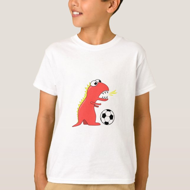 Funny Cartoon Dinosaur Soccer Kids Long Sleeve T-Shirt (Front)
