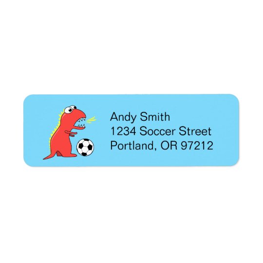 Funny Cartoon Dinosaur Soccer Return Address Label