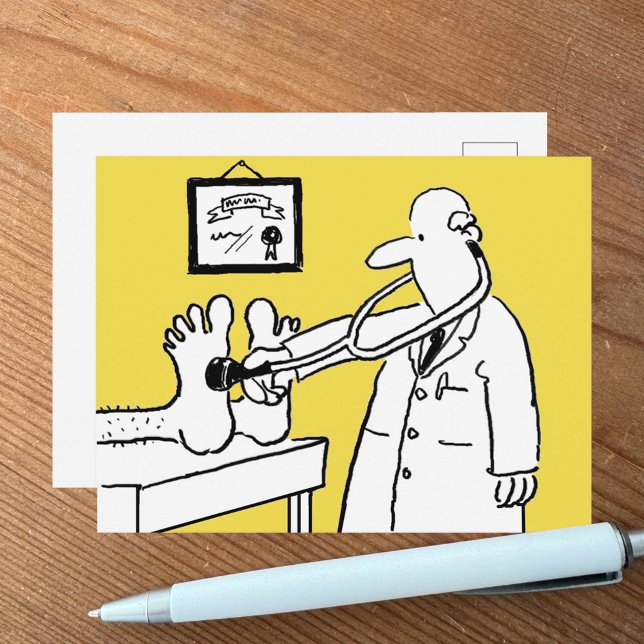 Funny Cartoon Doctor Using Stethoscope on Patient Postcard (Creator Uploaded)