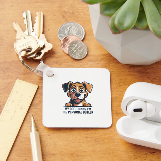 Funny Cartoon Dog Butler Quote Key Ring (Desk)