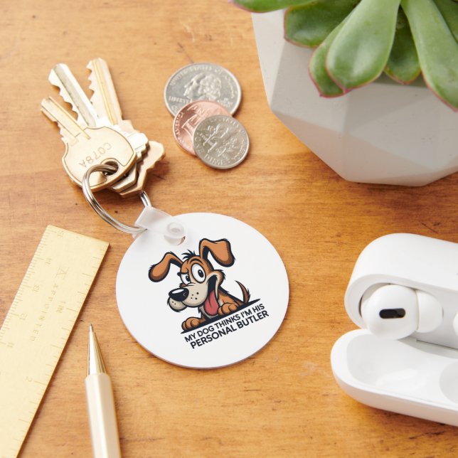Funny Cartoon Dog Butler Quote Key Ring (Desk)