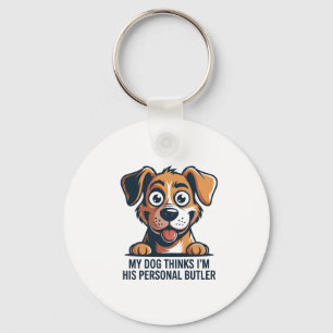 Funny Cartoon Dog Butler Quote Key Ring