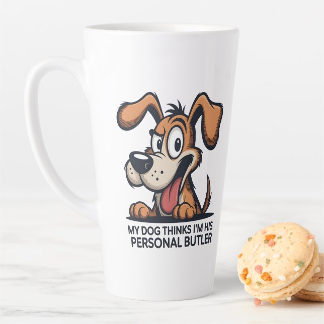 Funny Cartoon Dog Butler Quote Latte Mug (In Situ)