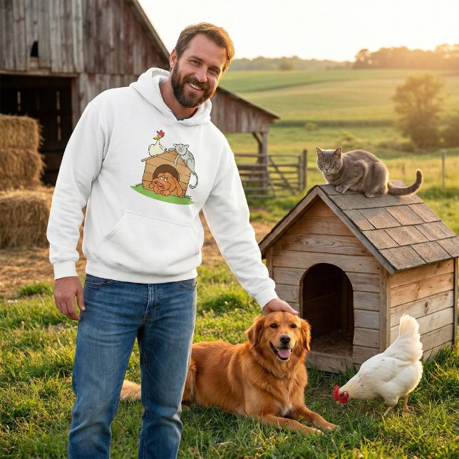 Funny Cartoon Dog Cat and Chicken on Doghouse  Hoodie (Creator Uploaded)