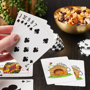 Funny Cartoon Dog Cat and Chicken on Doghouse  Playing Cards