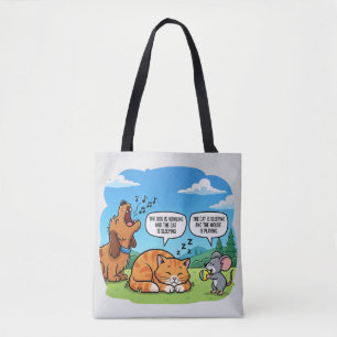 Funny Cartoon Dog, Cat, and Mouse Tote Bag