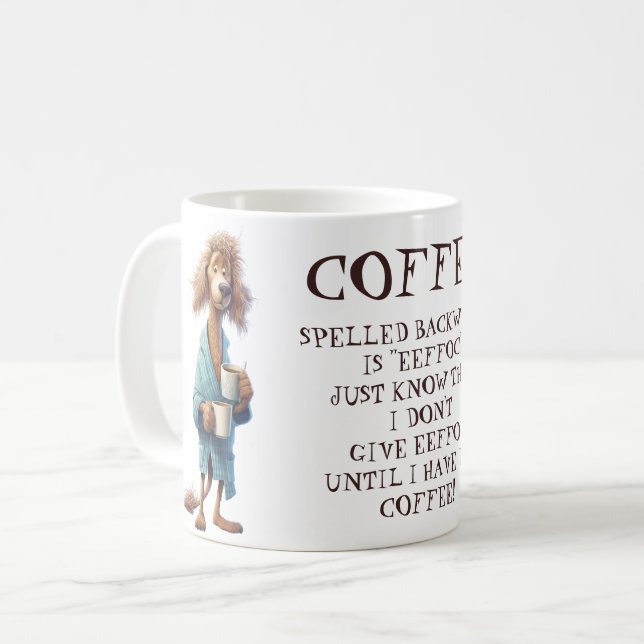 Funny Cartoon Dog Coffee Spelled Backwards Mug (Front Left)