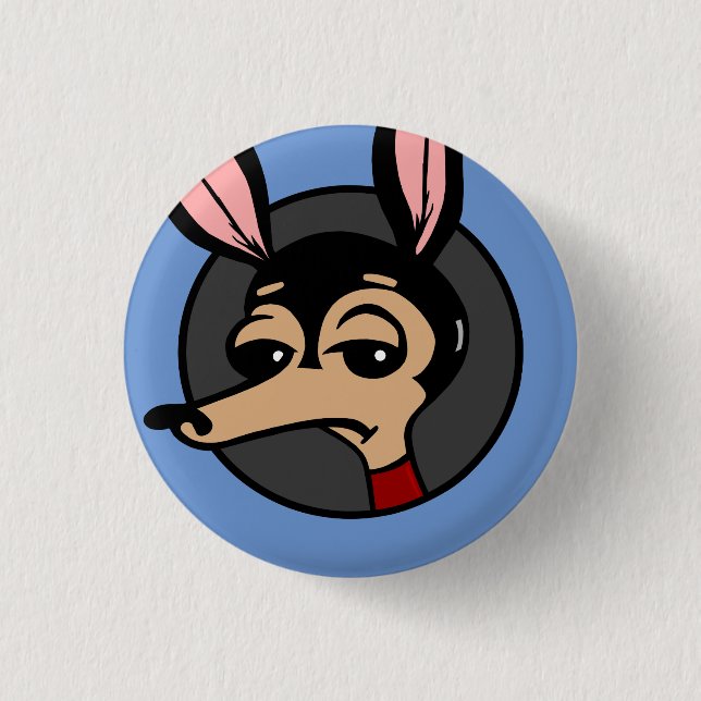 FUNNY CARTOON DOG GRAPHIC ROUND BUTTON (Front)