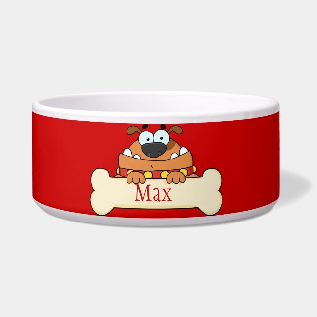 Funny Cartoon Dog Personalised Pet Bowl (Front)