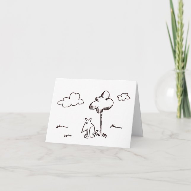 Funny Cartoon Dog Under Tree Drawing Folded Note Card (Front)